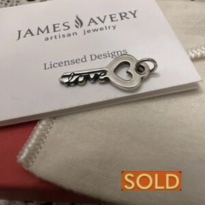 SOLD James Avery Love Key Sterling Charm or Pendant Retired - Box & Pouch